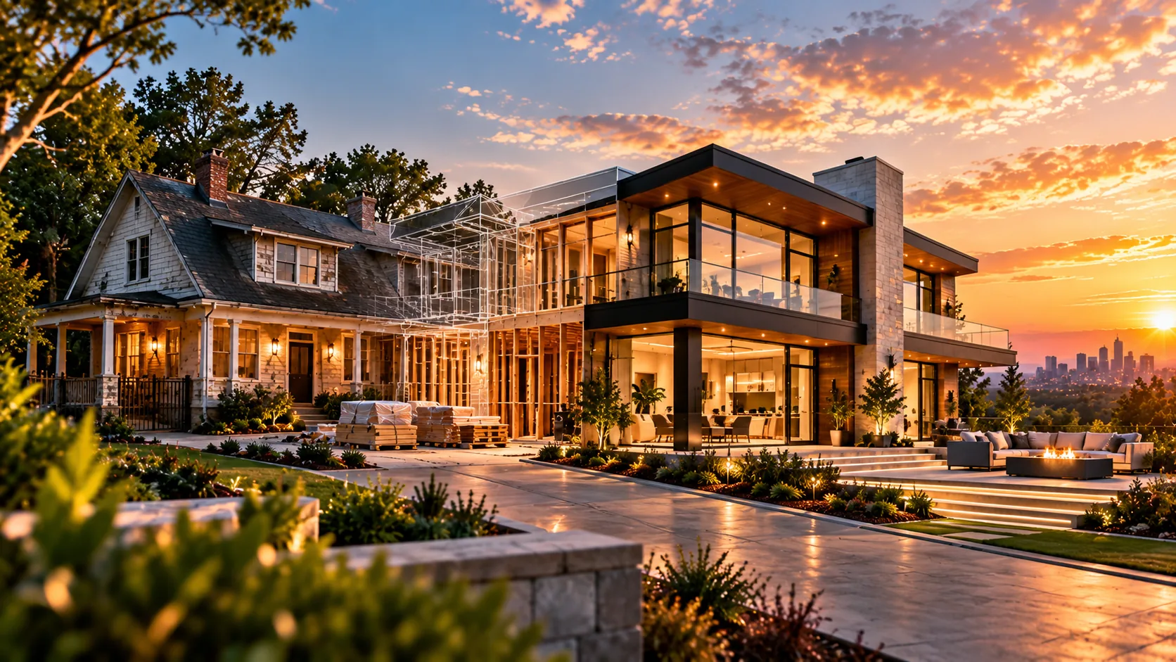 Bridge loan financing a home transitioning from its original structure to a modern addition