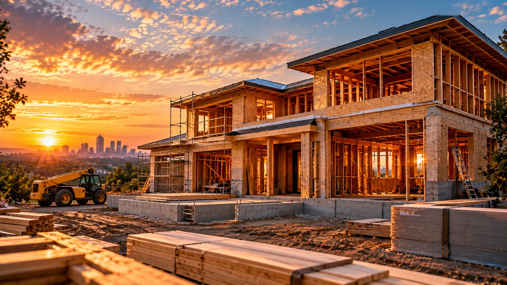 Ground-up construction loan financing a new home at the wood framing stage