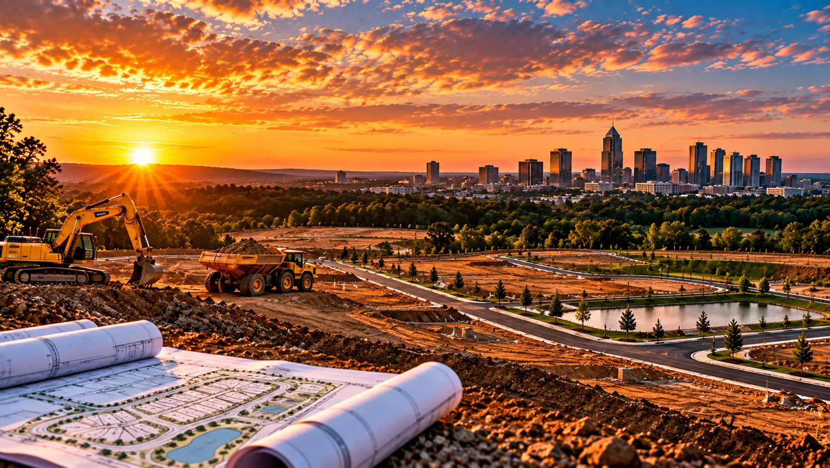 Land and development loan financing a raw site with grading equipment and site plans